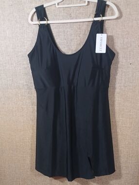 Black Swimdress with SWMSCLT Tag and Ring-Style Straps